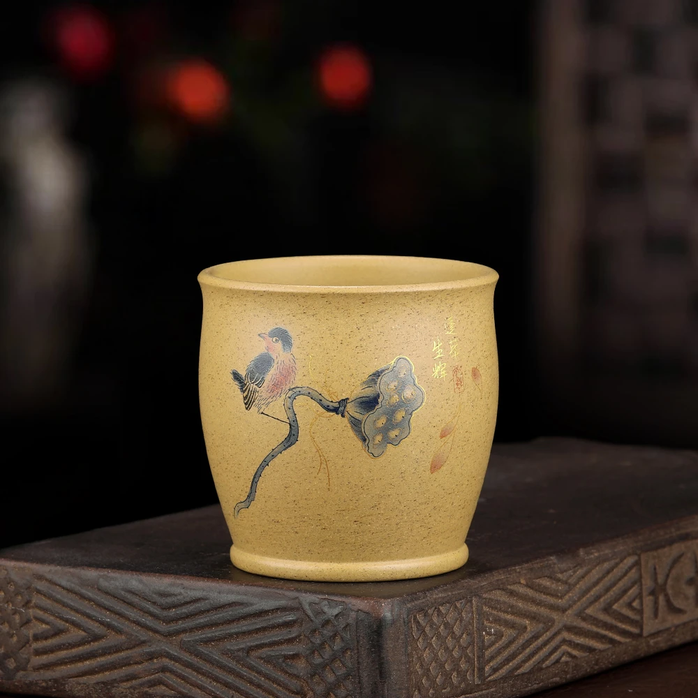 原矿紫砂主人杯 本山绿 描金珐琅彩  蓬荜生辉