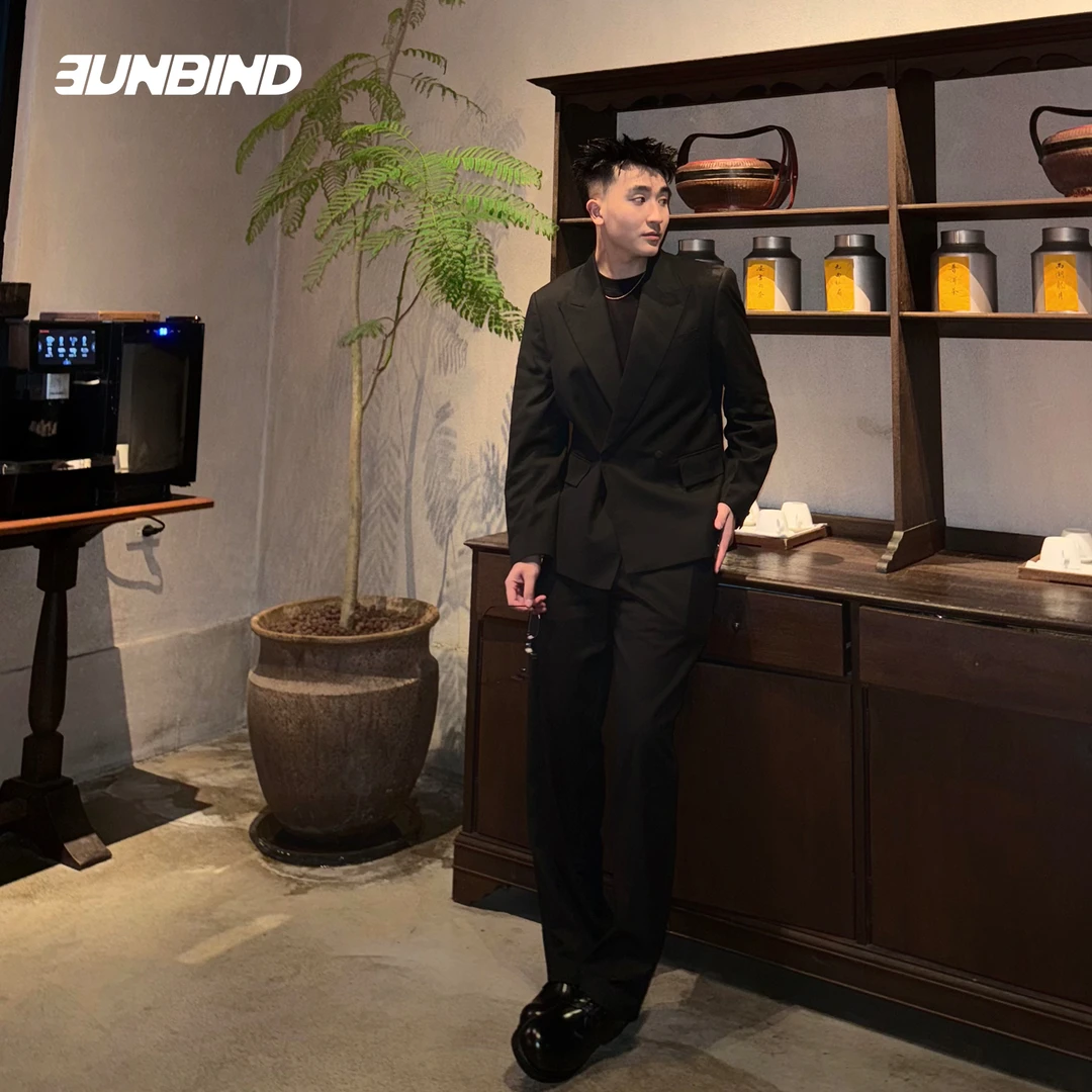 3UNBIND战袍 男士黑色枪驳领高智感正装礼服西装西裤套装