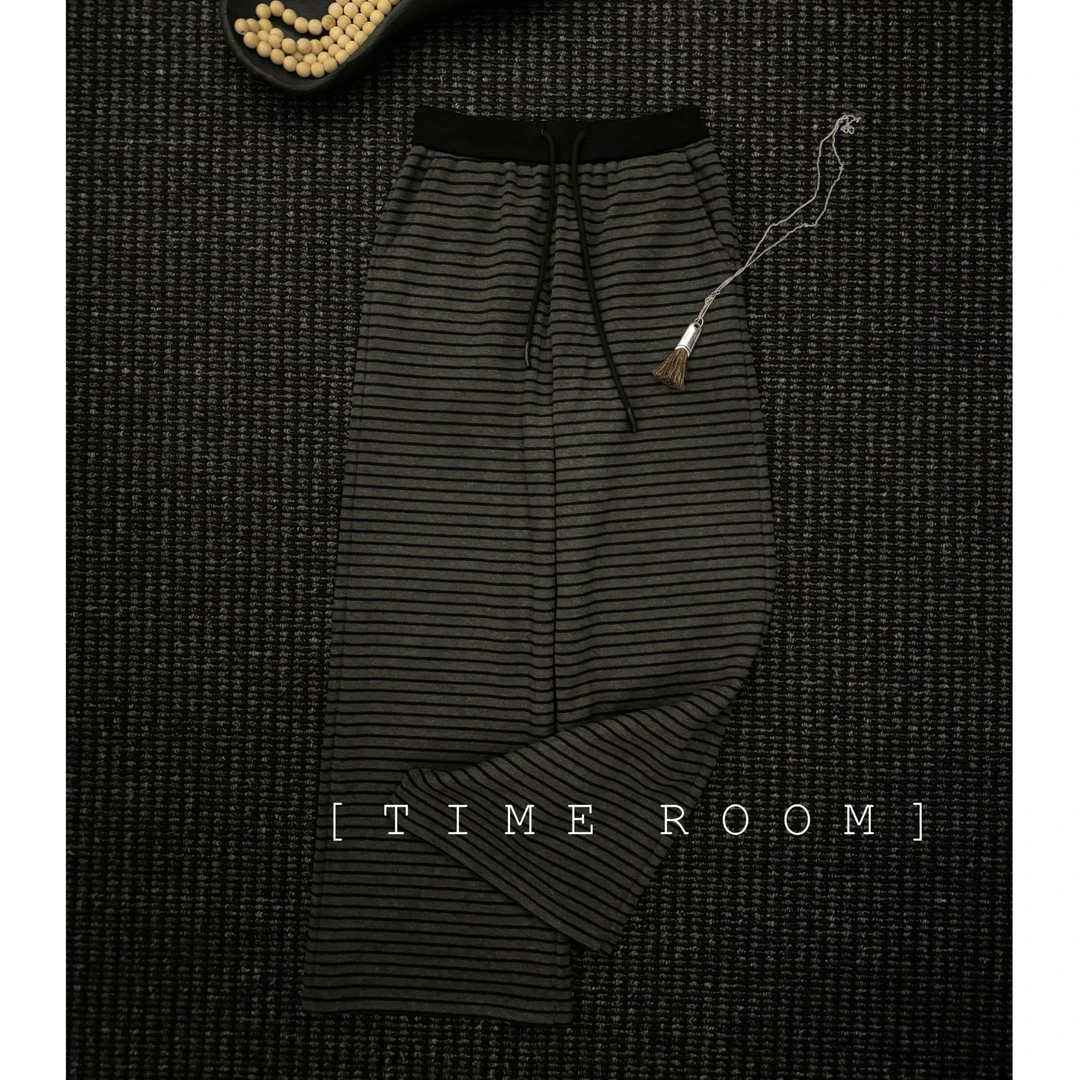 TIME ROOM 【条纹律动】2025冬季新款条纹羊毛加绒阔腿裤