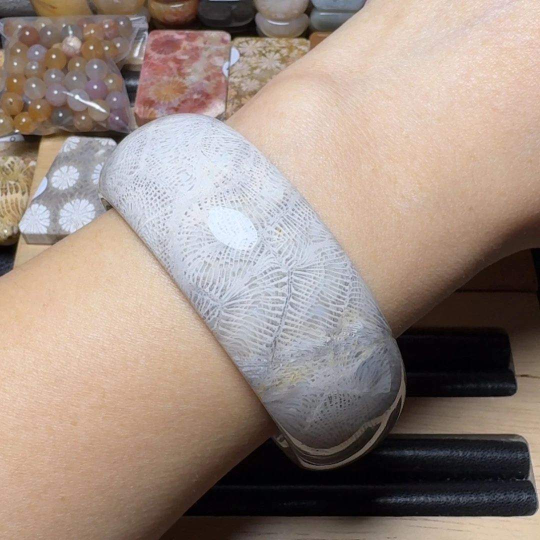 硅化玉60.5宽，灰色大凤尾未镶嵌