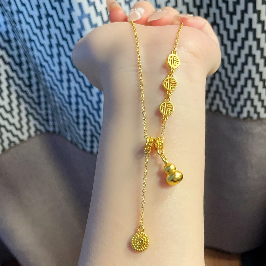 铜合金项链 精工新中式流苏福字葫芦项链轻奢百搭气质女款毛衣链