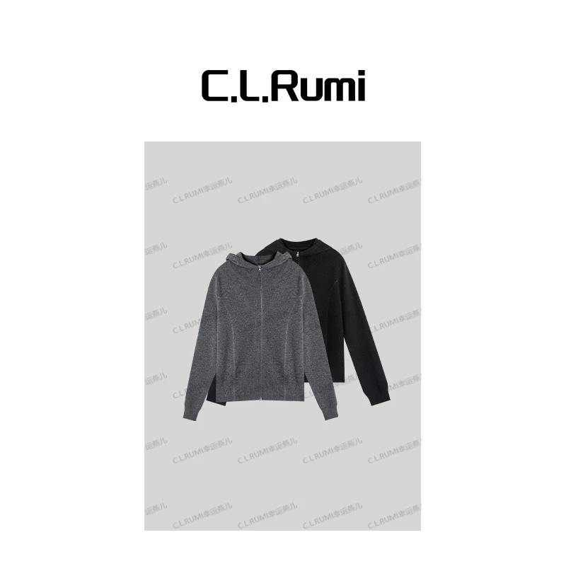 【Rumi时装】“暖绒记”25早秋精纺羊毛休闲拉链连帽针织上衣7099my