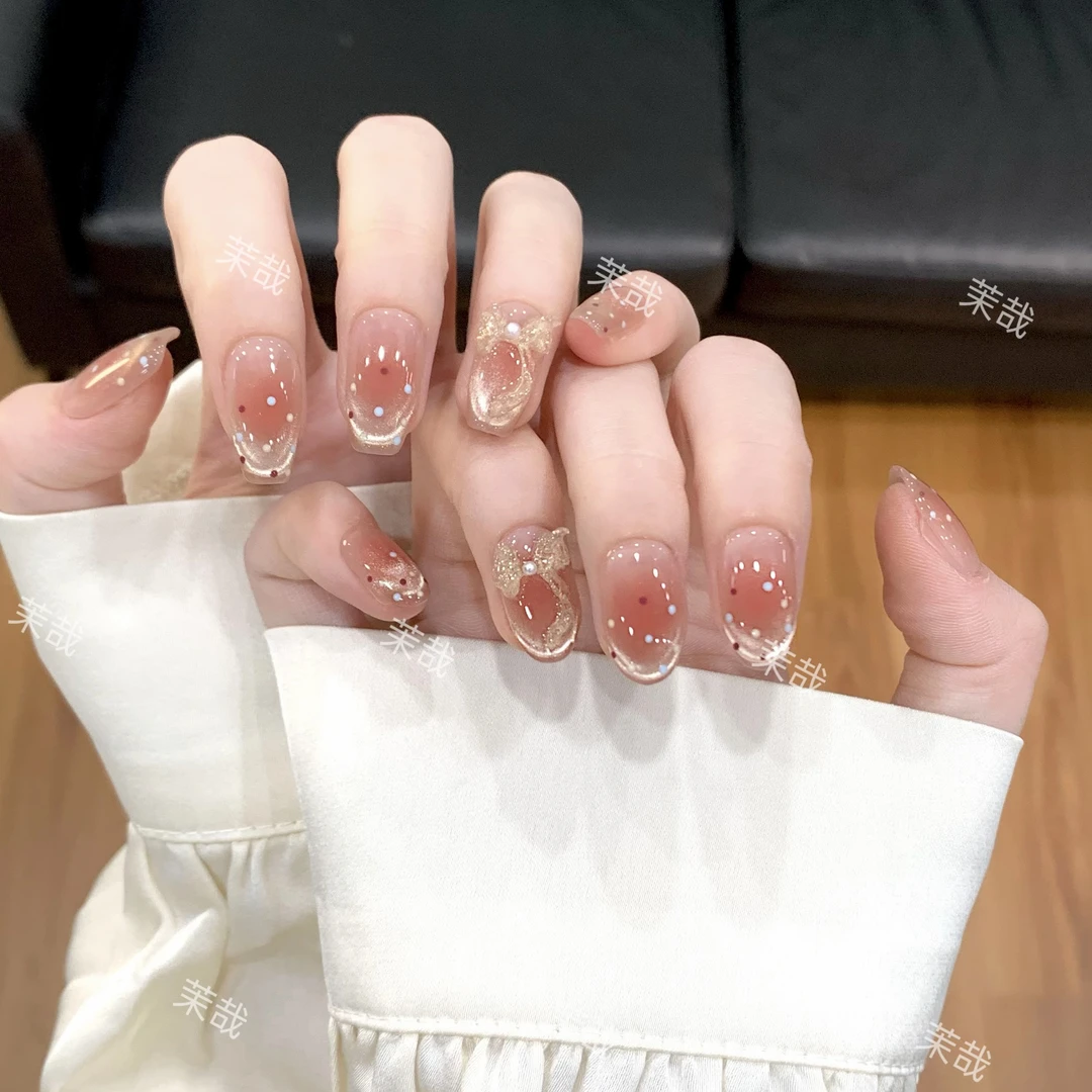 茉哉现货【波点裙】纯手工定制美甲拆卸穿戴甲A3821