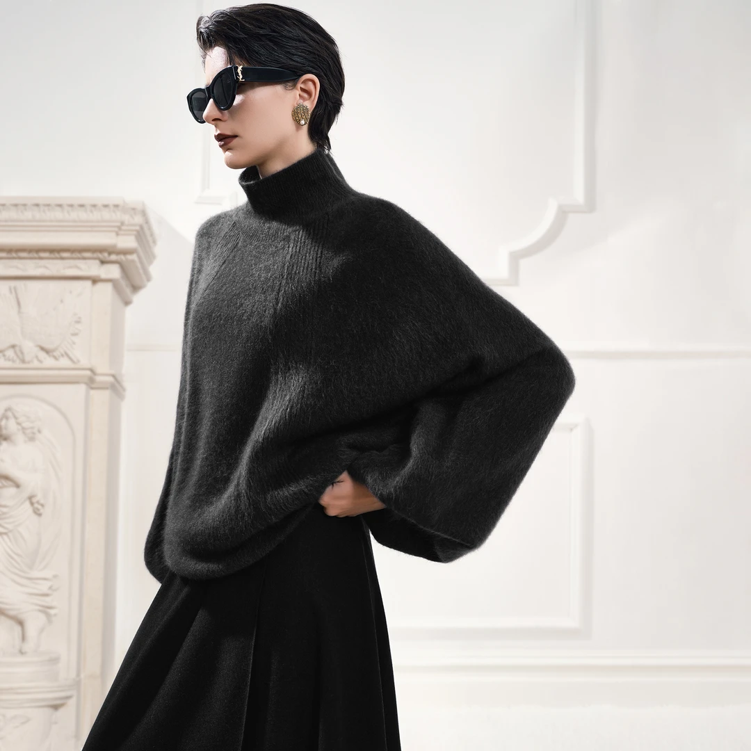 TU女装 云璟 1oo牦牛绒拉绒重工高领针织衫复古慵懒风两穿毛衣