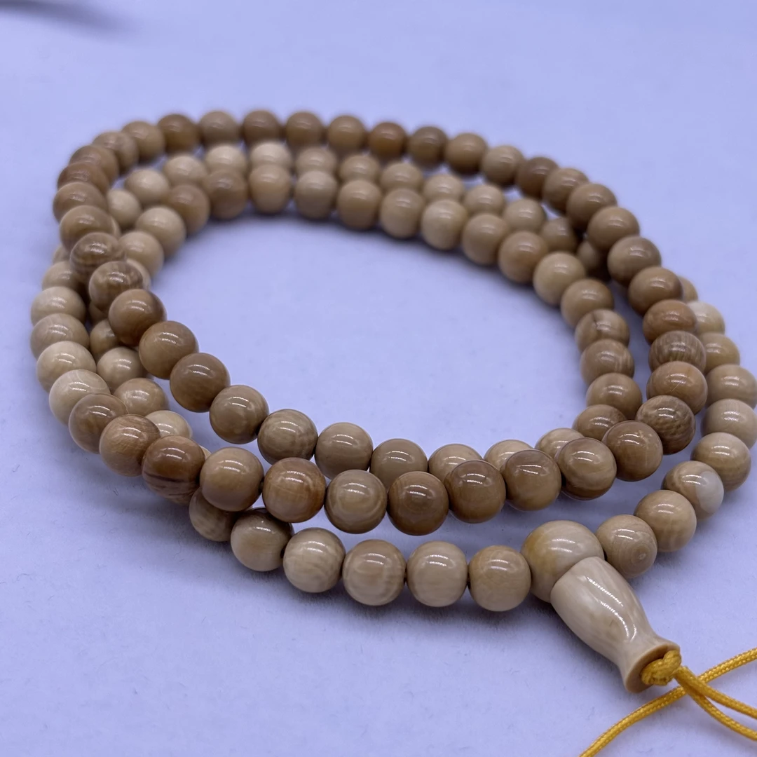 A053 猛犸牙咖色108长链，王金亮老师带落款收藏证书，尺寸6mm