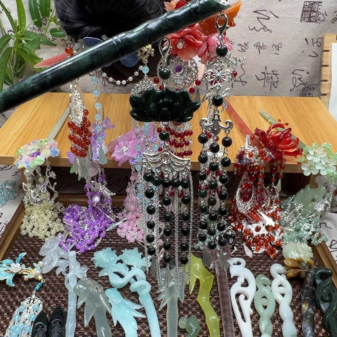 蛇纹石玉合金发饰