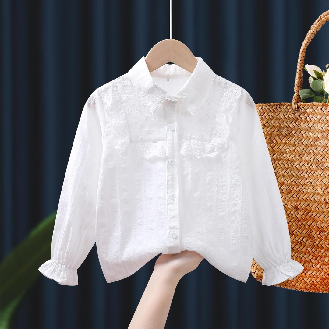 FAVMARTHA.女童春夏衬衫2025新款韩版薄款长袖白衬女童春秋款衬衫
