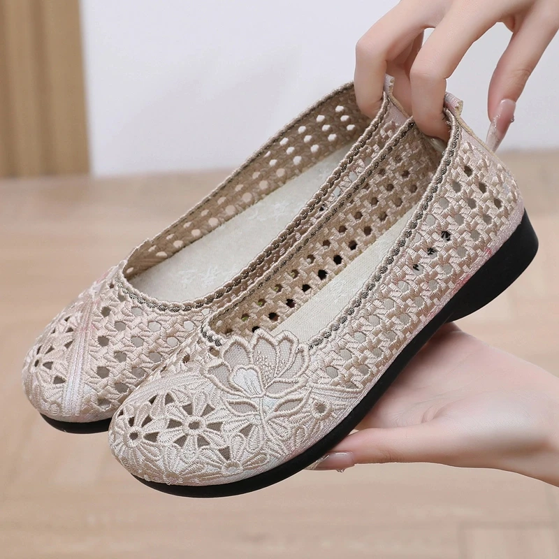 布瑞京老北京女鞋夏季透气镂空网鞋软底防滑妈妈鞋中老年休闲凉鞋