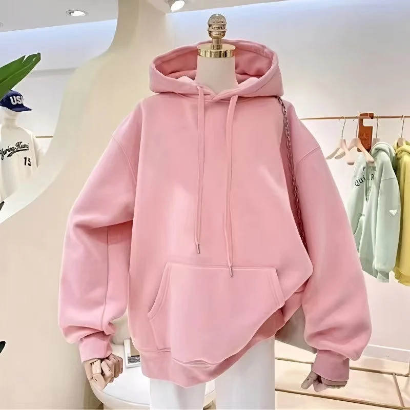 运费险＋中长款连帽卫衣秋季新款纯色遮肉显瘦韩版春秋长袖宽松