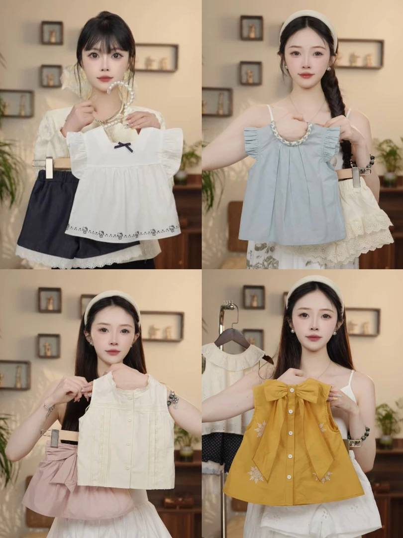 【现货断码】夏款女童套装宽松蕾丝时尚洋气法式小众无袖夏季