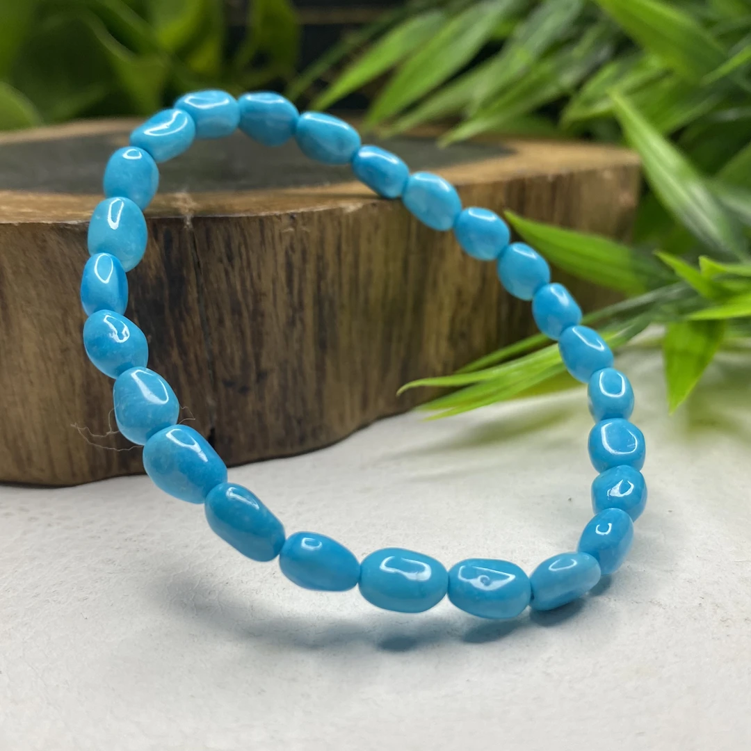 天然原矿绿松石高瓷蓝糖豆随行手串高瓷高色地大质检