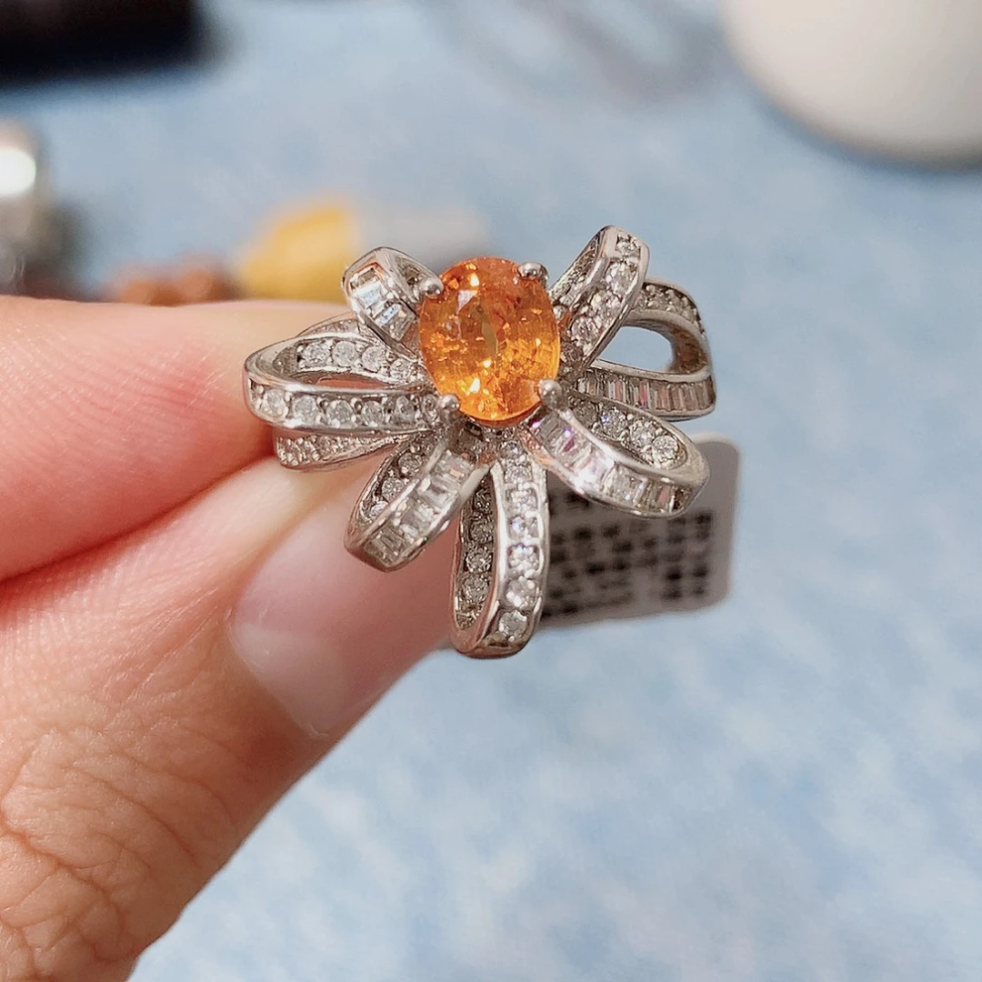 石榴石（芬达石）戒指银S925镶嵌