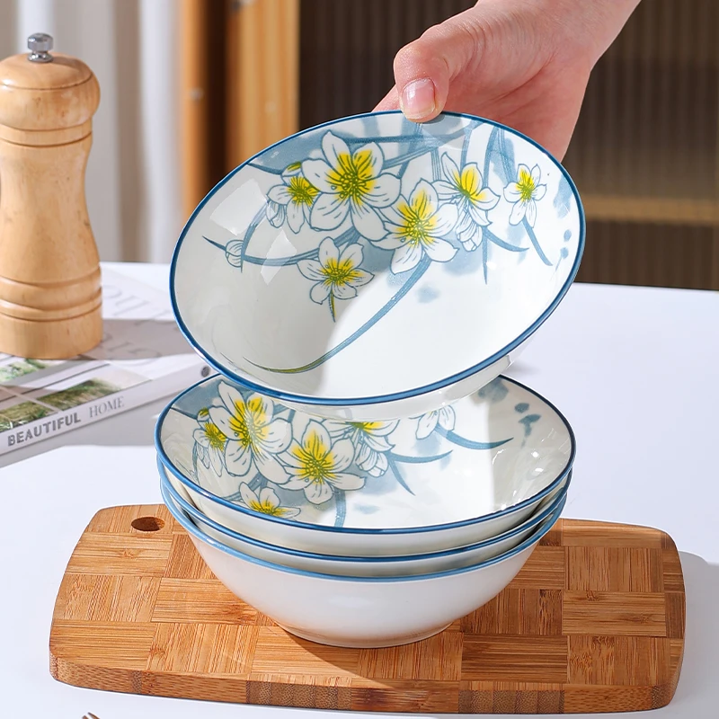 4个装 爆款6英寸水仙花斗碗面碗斗笠碗网红陶瓷餐具釉下彩