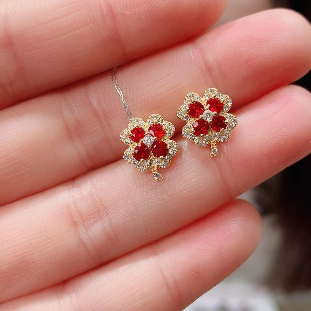 彩色蓝宝石耳饰银S925镶嵌