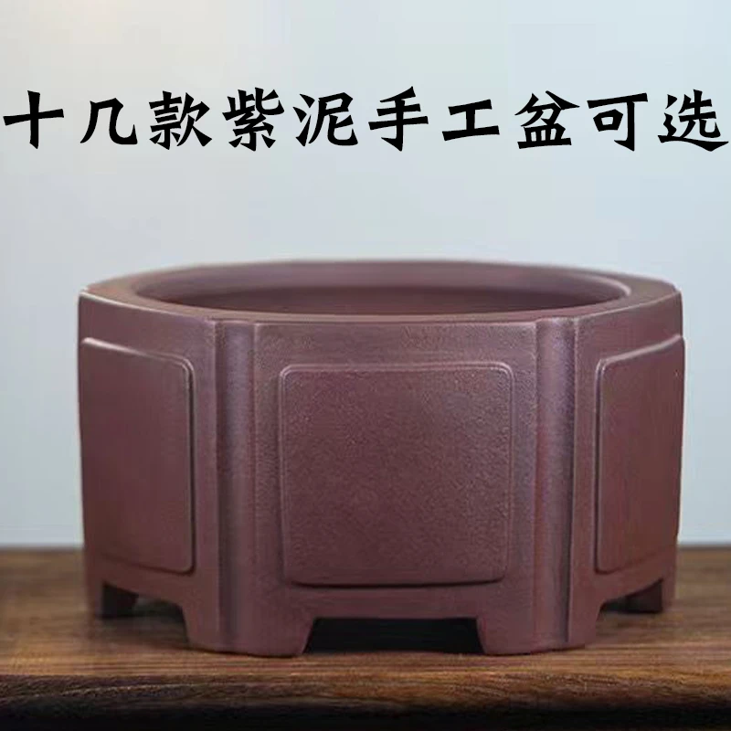 宜兴紫砂素烧花盆桌面花卉盆栽精品金弹子盆手工老桩盆景盆松柏