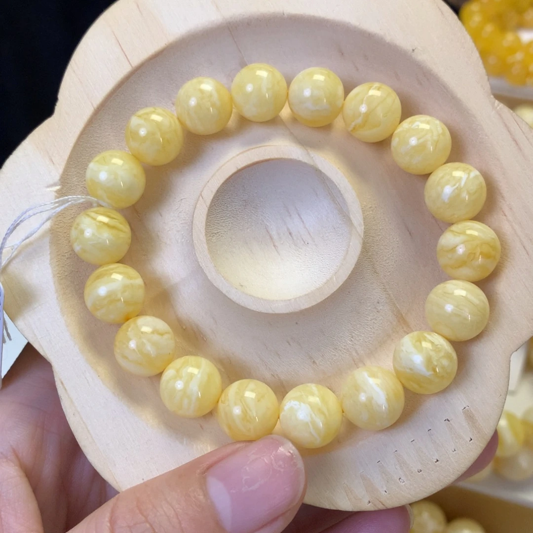 蜜蜡未镶嵌手串俄料浓实小虎皮纹11mm13.6g