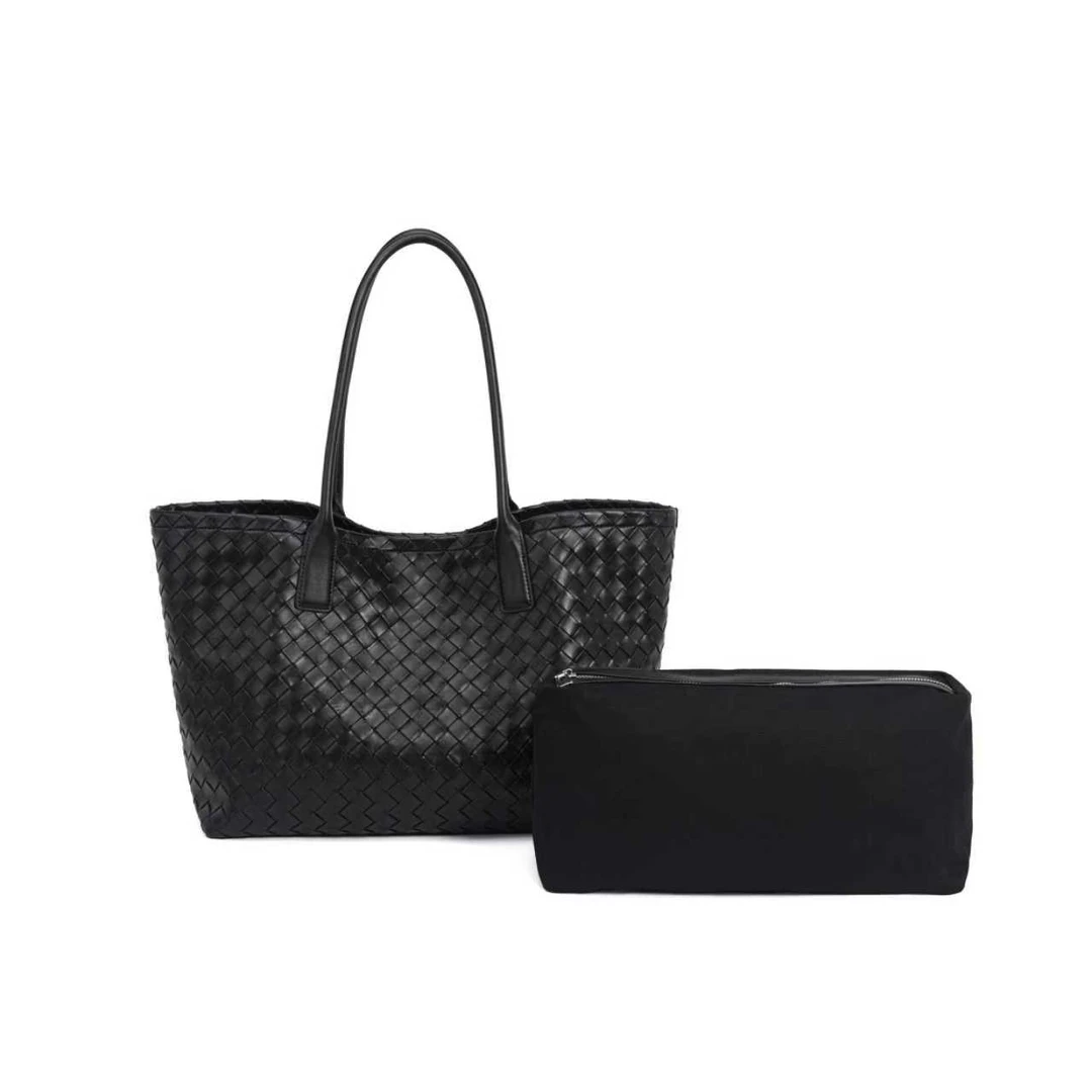 经典编织风大容量黑色托特包配便携小包1809