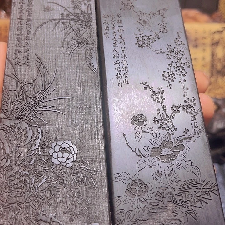 紫光檀镇尺，梅兰竹菊一对