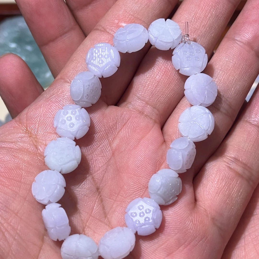定制翡翠未镶嵌天然翡翠莲花珠手串