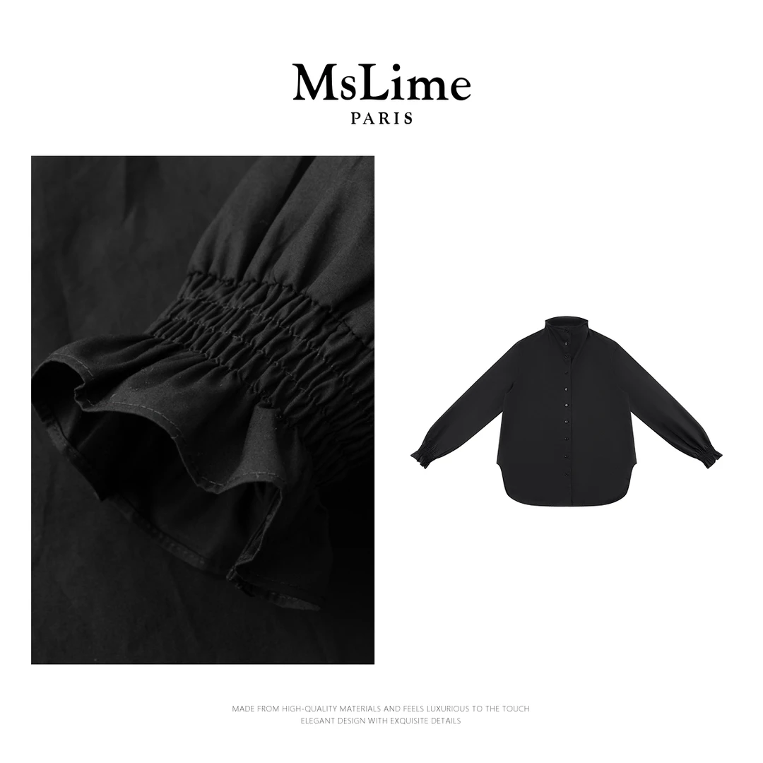 王嬛嬛MsLime25年新款【轮廓】100%精梳澳棉黑色衬衫 HD2A0896