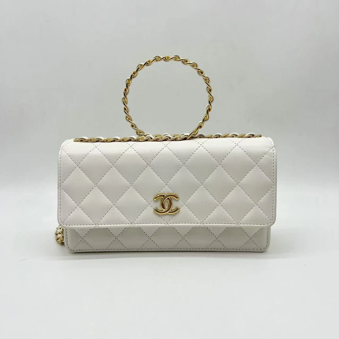 99新 Chanel/香奈儿 新款 24p 白色手提圆环 woc 单肩 斜挎包