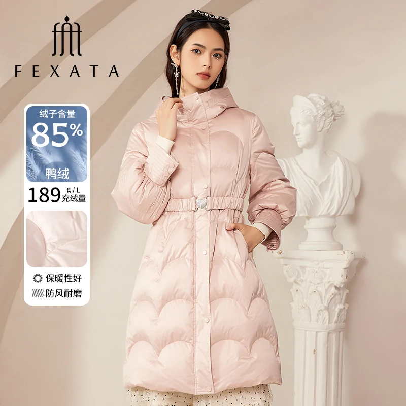 【诗语专属】FEXATA斐格思收腰保暖连帽立领中长款羽绒服外套女