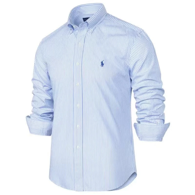 碳醋磨毛全棉条纹衬衫男装抗皱四季条纹