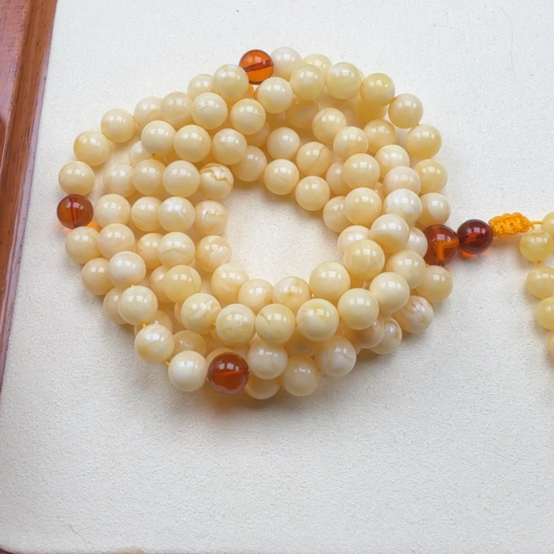 手串蜜蜡未镶嵌8+俄料浓白蜡108佛珠