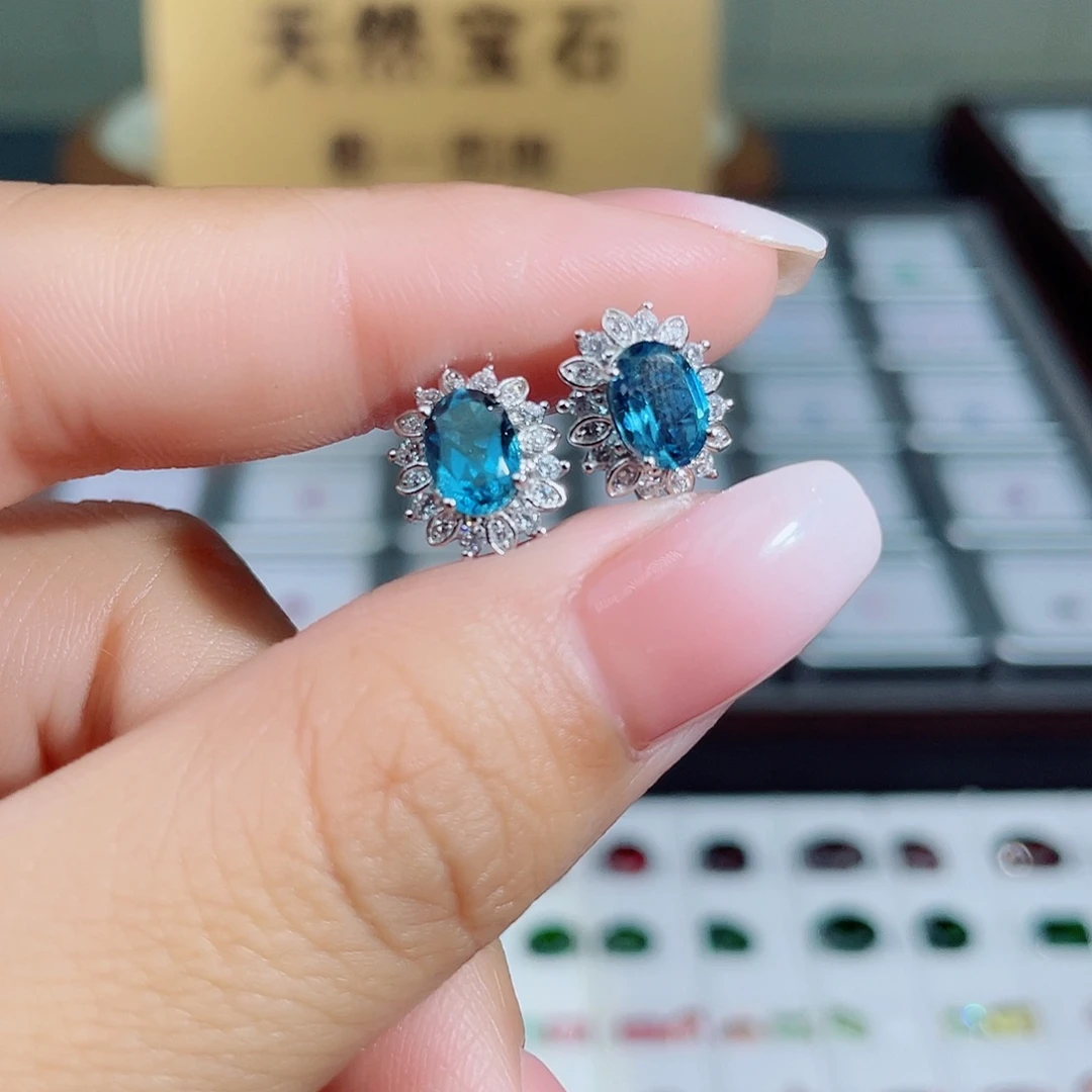 托帕石耳饰银S925镶嵌