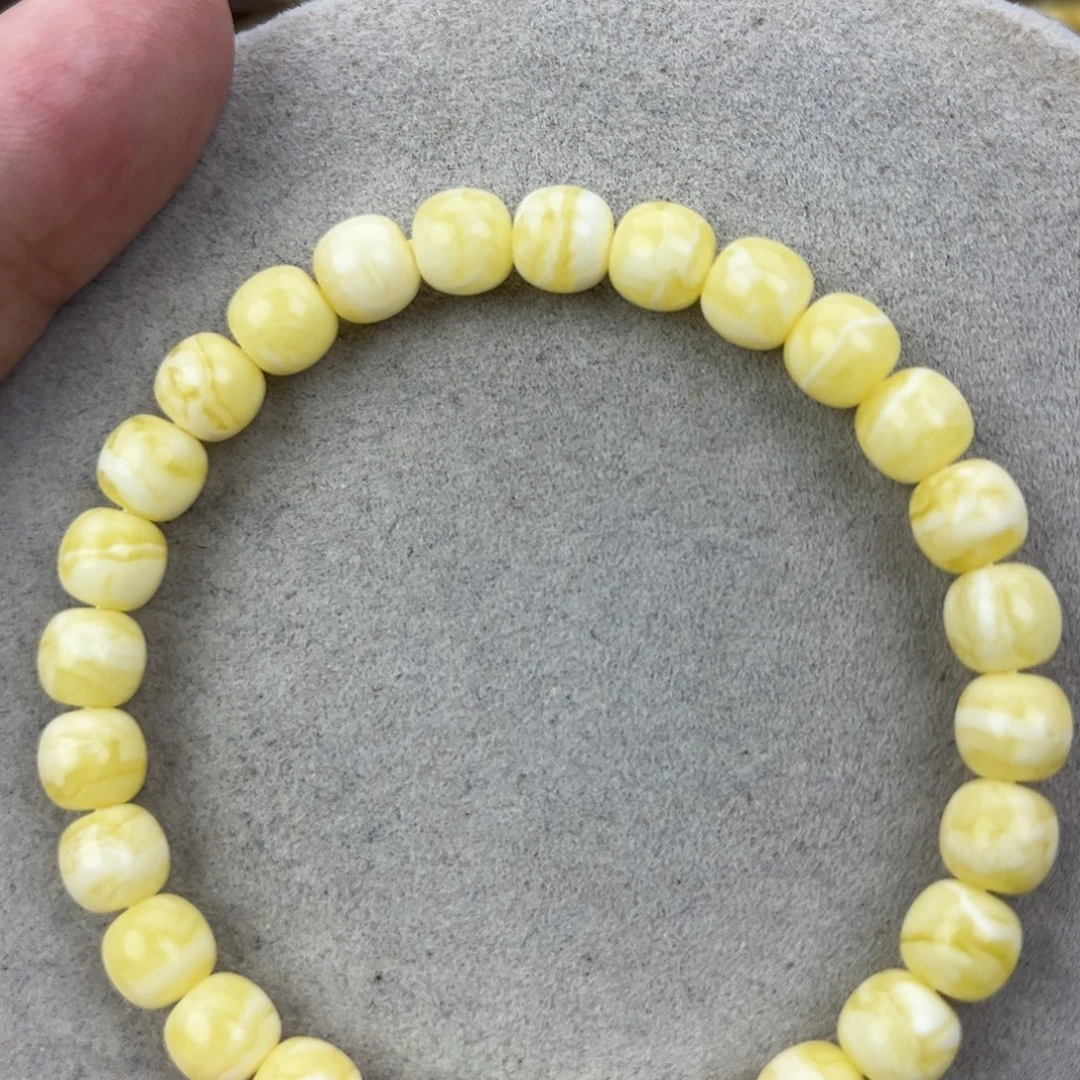 蜜蜡未镶嵌手串纯天然俄料瓷白花虎皮极限弧高桩7.5*7腕口17+