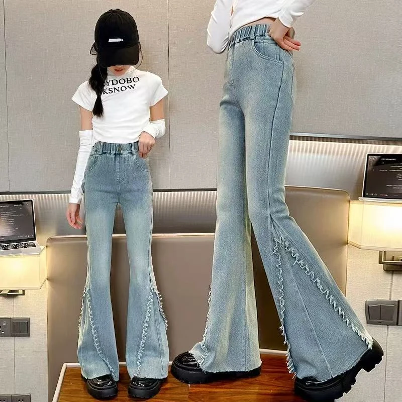 女童牛仔裤春秋2025新款儿童洋气春装喇叭裤中大童春季时尚喇叭裤