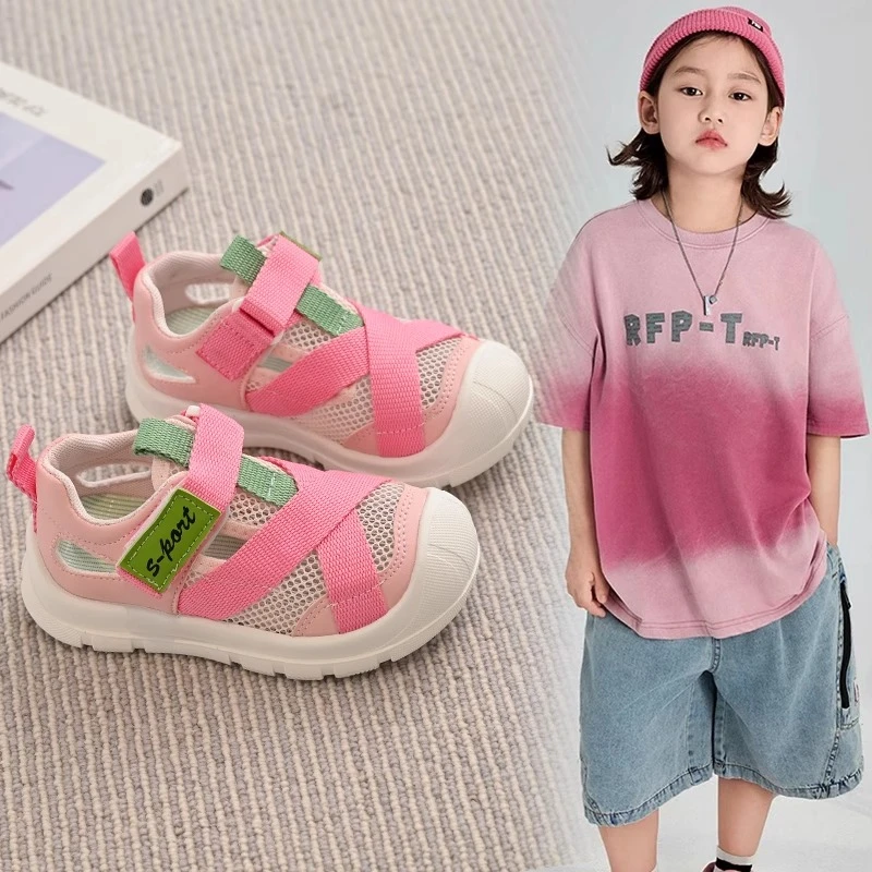 ABC女童凉鞋夏季2025新款儿童网面透气网鞋男童包头凉鞋沙滩鞋子