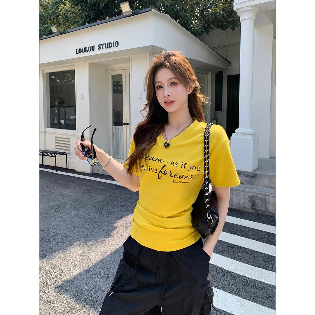 显瘦大码微胖字母T恤女辣妹夏季百搭修身洋气