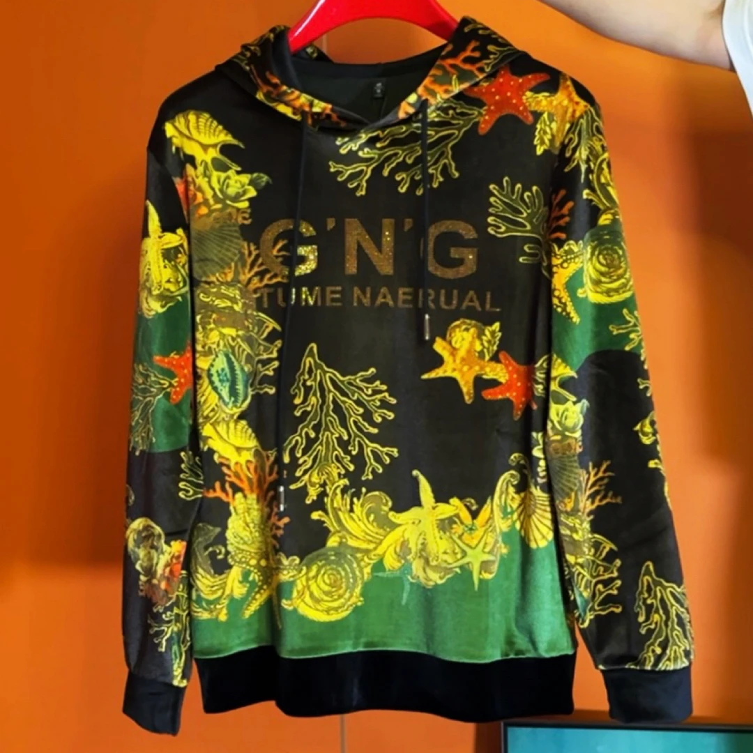 卫衣连帽免烫处理秋季带帽套头长袖印花上衣网红套装春秋703