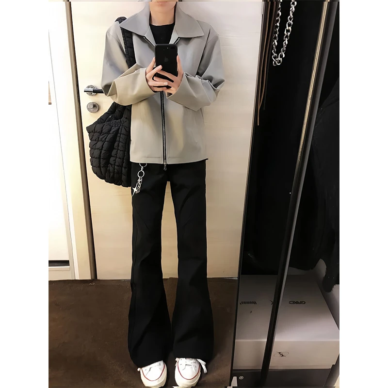 黑色微喇西裤男款垂感高级感高个子加长裤子cleanfit直筒弯刀长裤