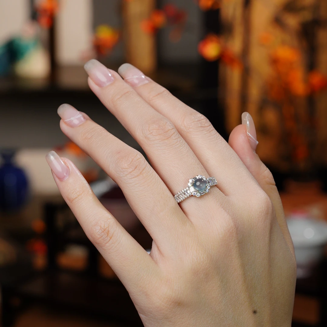 【沐晴】· 睿泽鉴宝 · S925翡翠蛋面戒指4*2  FHY0036