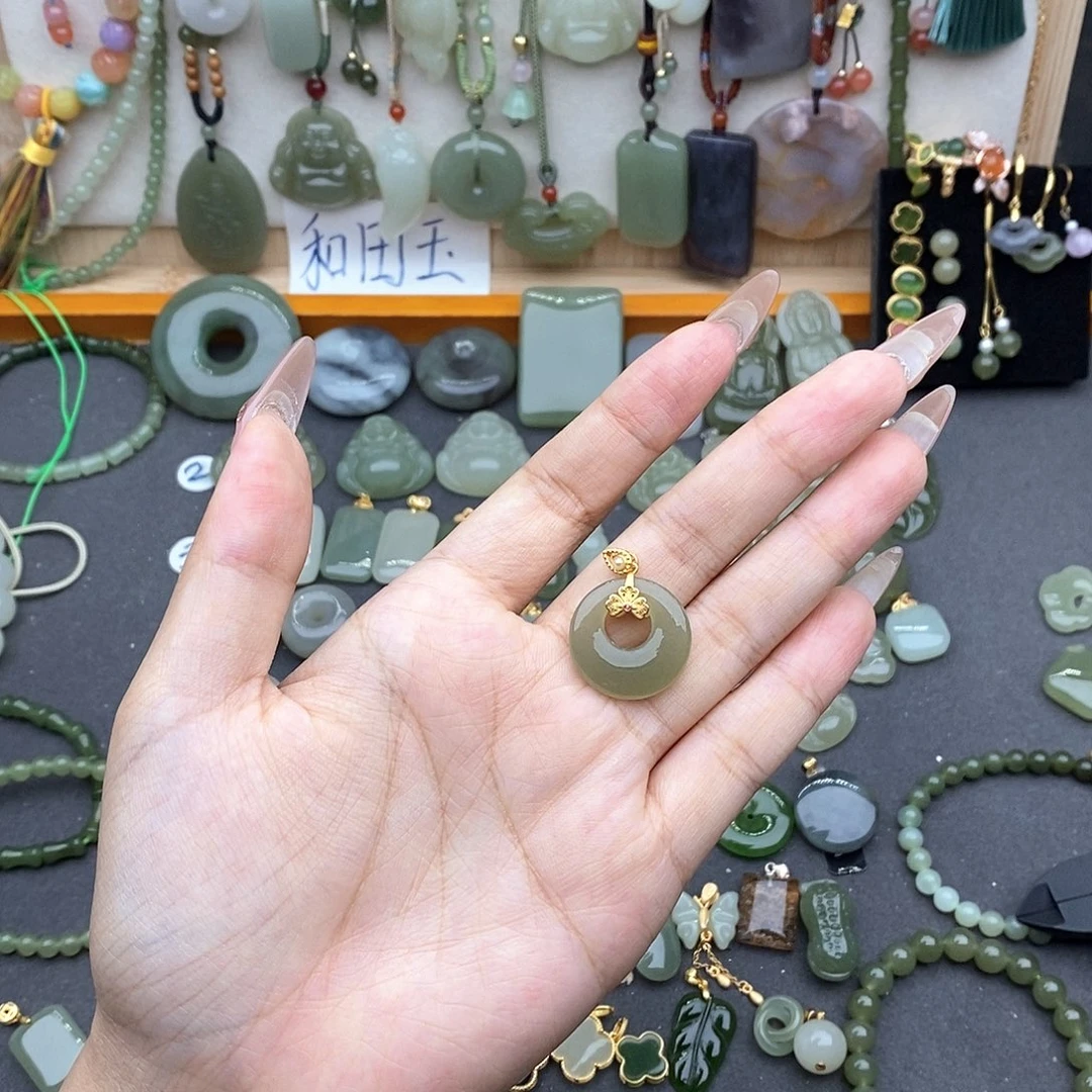 和田玉银S925镶嵌吊坠(不含链)
