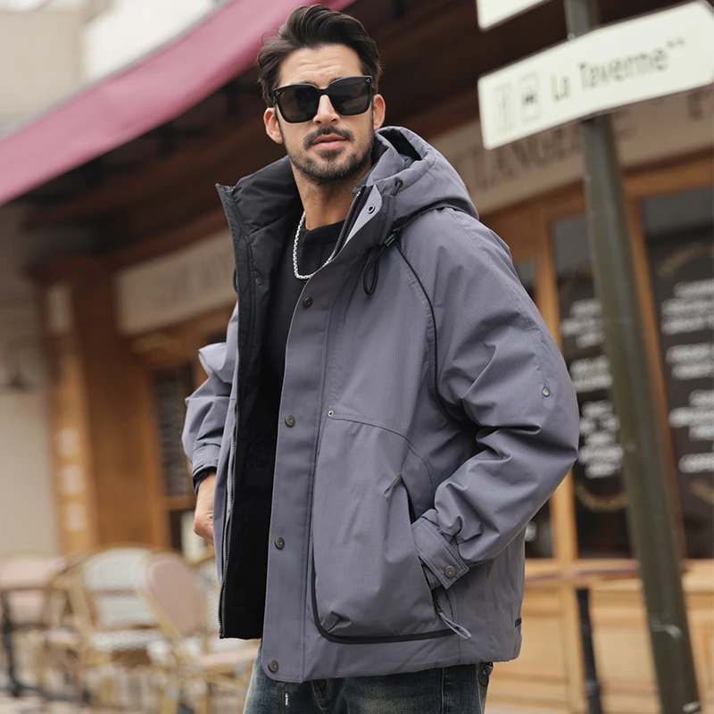 YRH256070男士冬季90白鸭绒羽绒服外套加厚连帽宽松冲锋衣外套