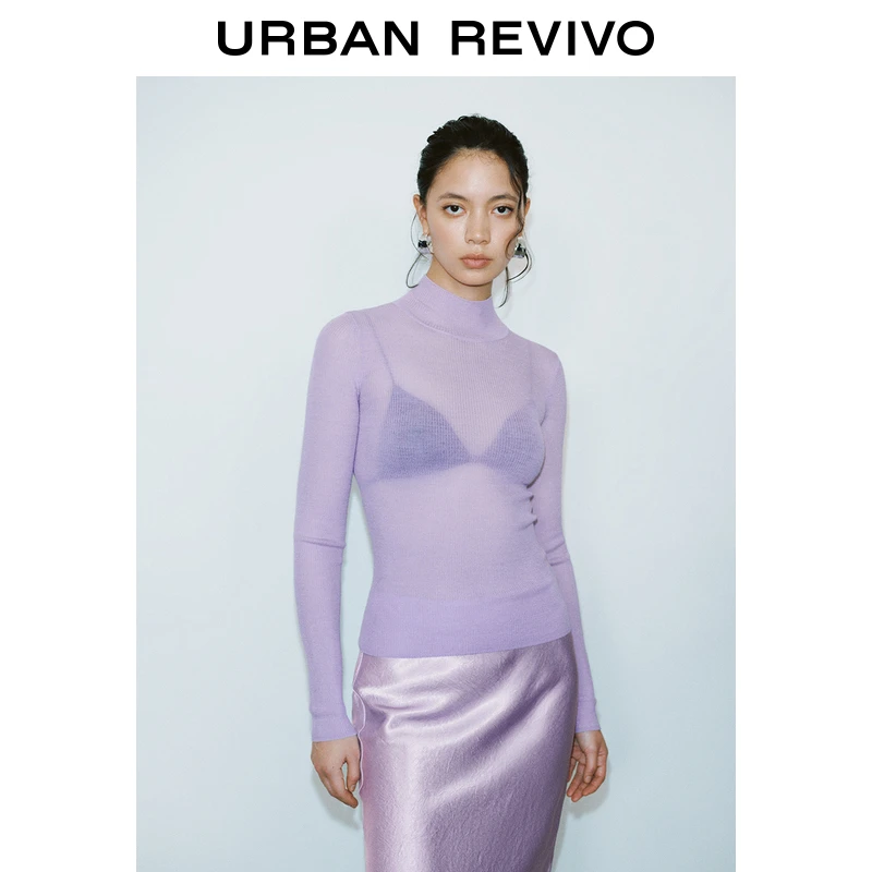 UR2025春季新款女欧若风基础纯色百搭打底长袖针织衫UWG950080