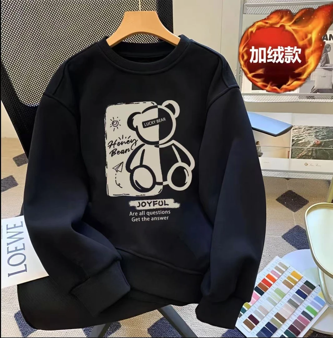 加厚休闲上衣圆领卫衣秋冬韩版长袖印花绒款字母加绒常规男39