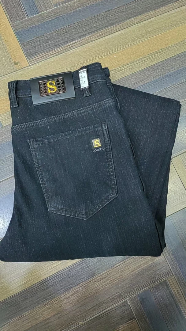 （黑色）男式休闲加绒牛仔裤9706