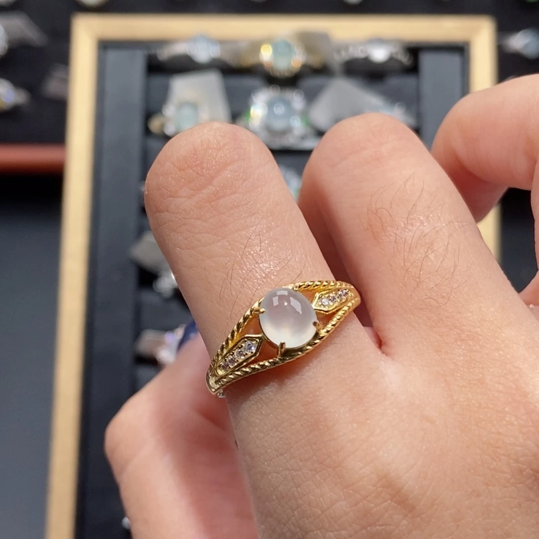 银S925镶嵌戒指翡翠纯天然缅甸翡翠A货戒指