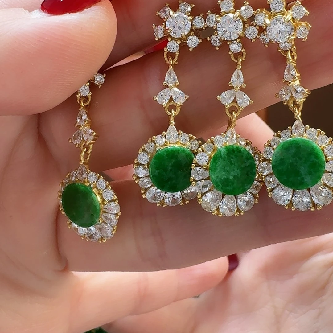 翡翠耳饰银S925镶嵌多样性发货/1副