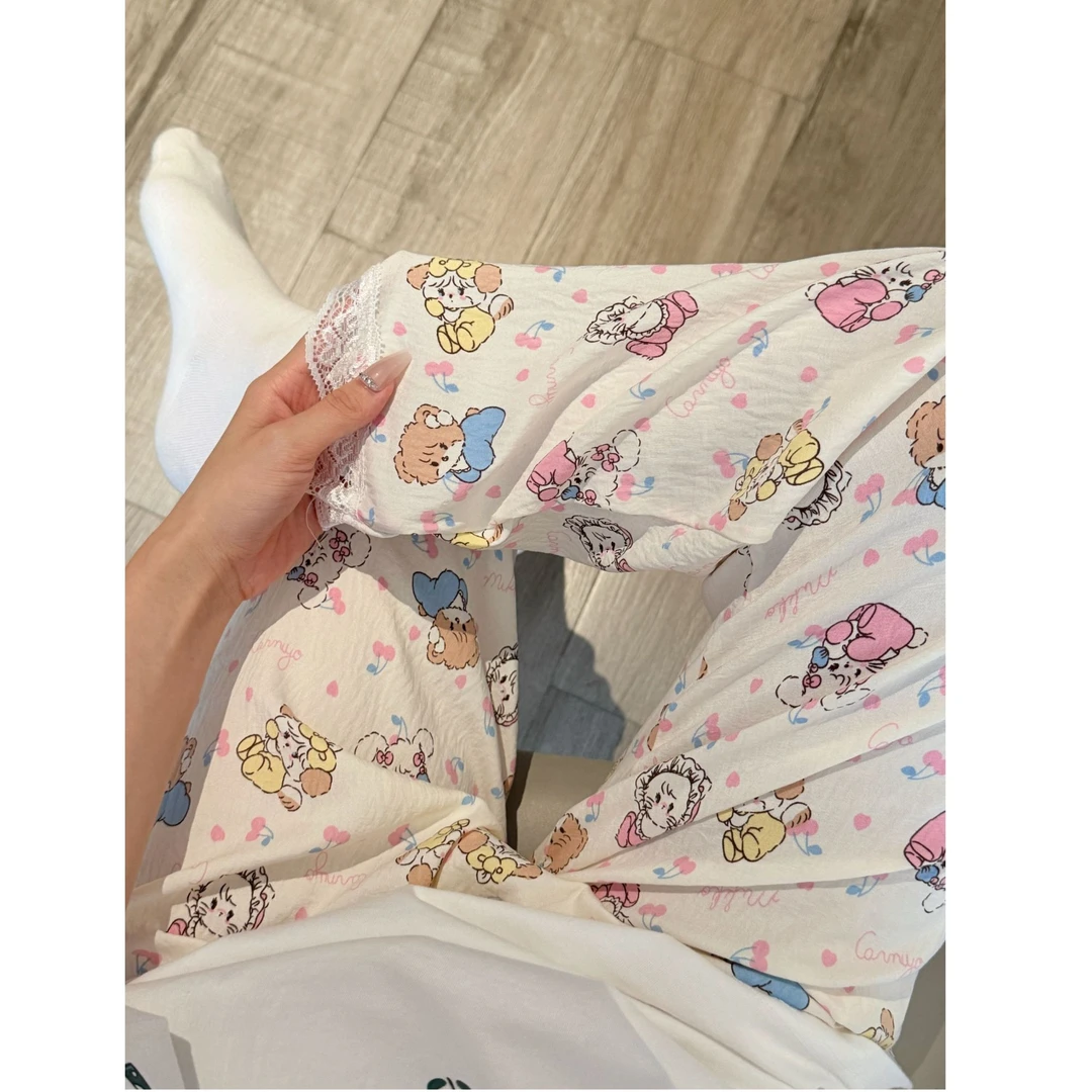 慵懒舒适阔腿裤睡裤女春夏季新款透气宽松显瘦直筒裤可外穿家居裤