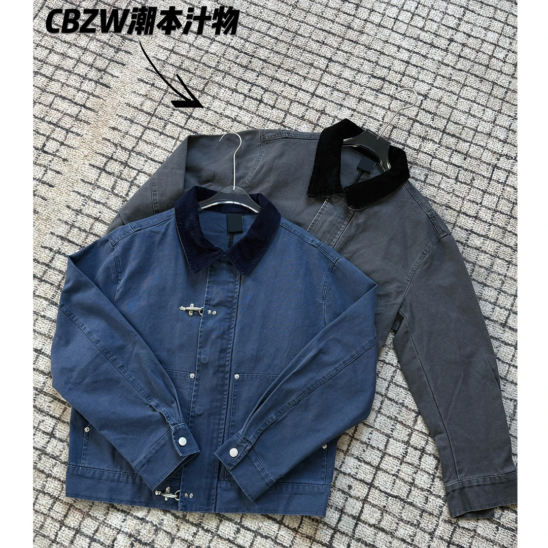 CBZW秋季美式哈灵顿飞机扣工装夹克男士高街痞帅boxy休闲短款外套