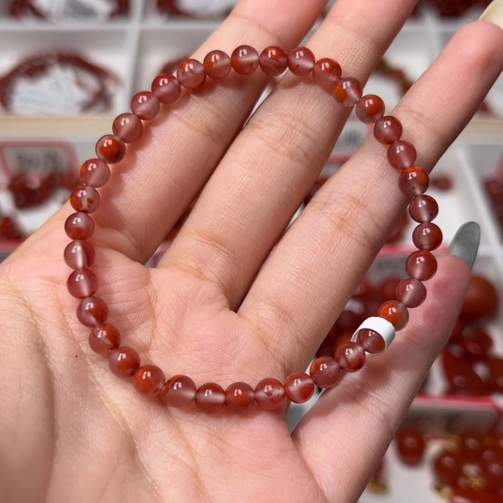 南红玛瑙未镶嵌手链玫红飘花5mm圆珠