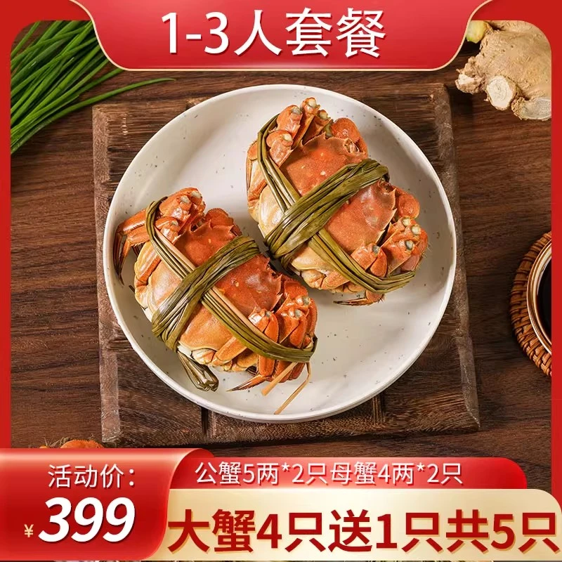 【活蟹】公蟹5.0两+母蟹4.0两苏州精挑大闸蟹湖蟹4只
