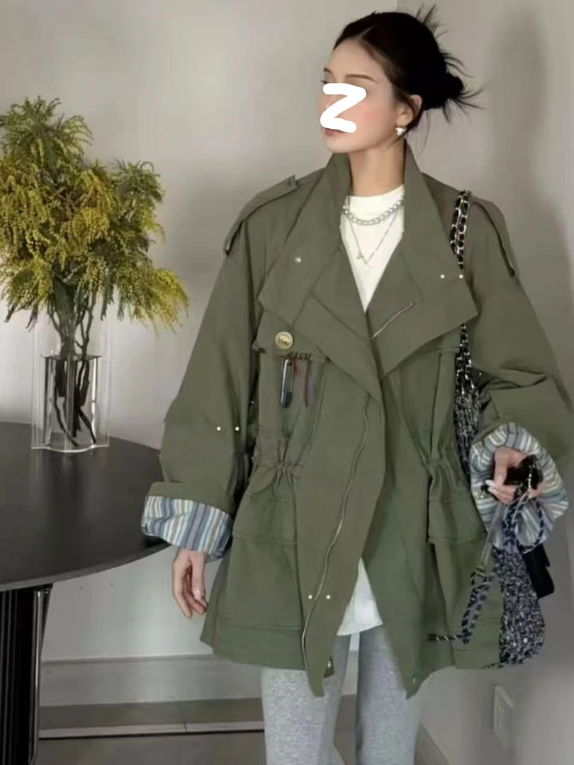 欧货2025新款时尚洋气宽松气质立领中长款风衣外套女春季百搭上衣