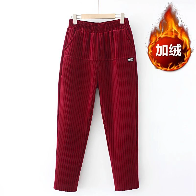 高端轻奢中老年2025秋冬新款加绒加厚高腰时尚休闲裤女大码妈妈装
