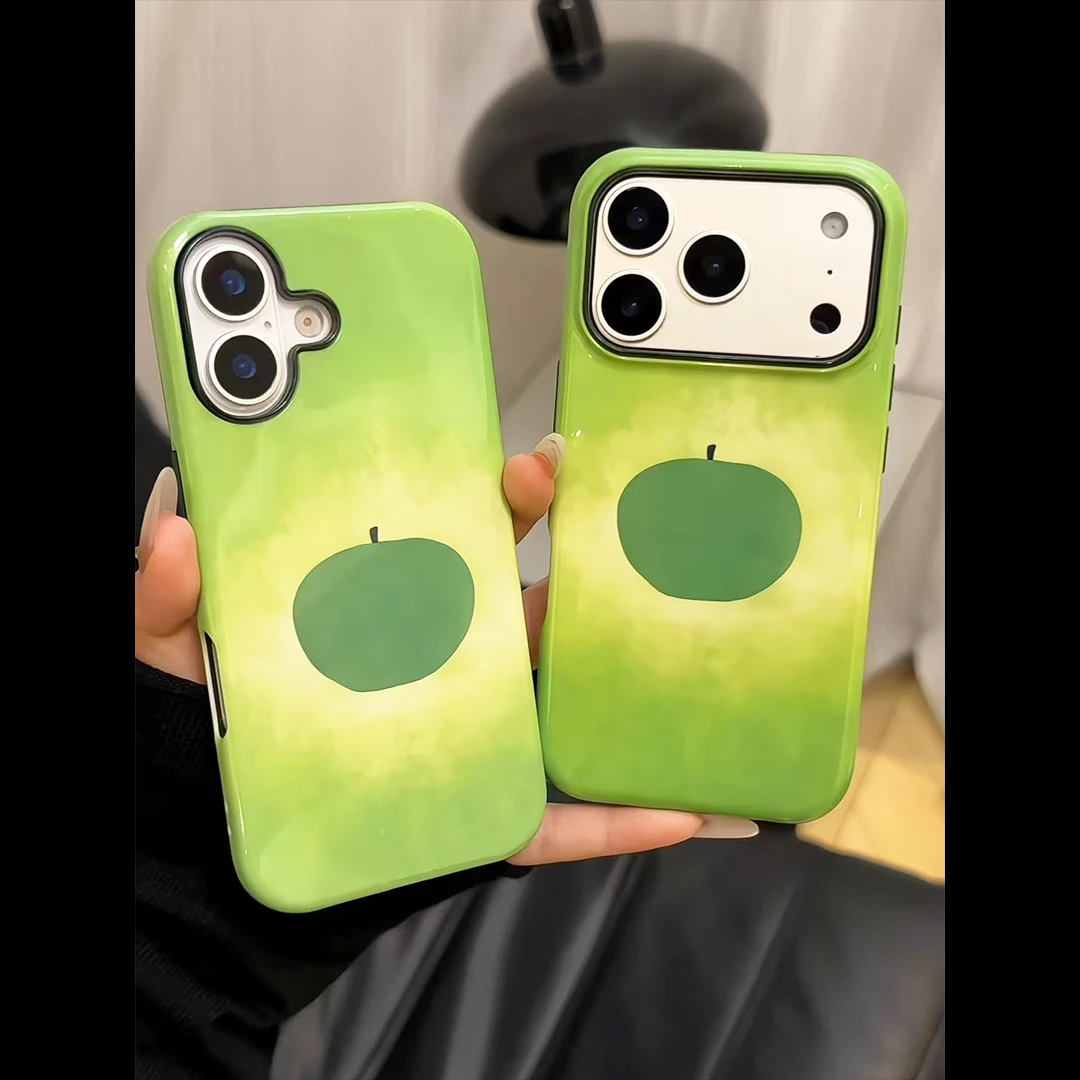 ins风油画青苹果适用苹果17promax华为p70vivo小米oppo菲林手机壳